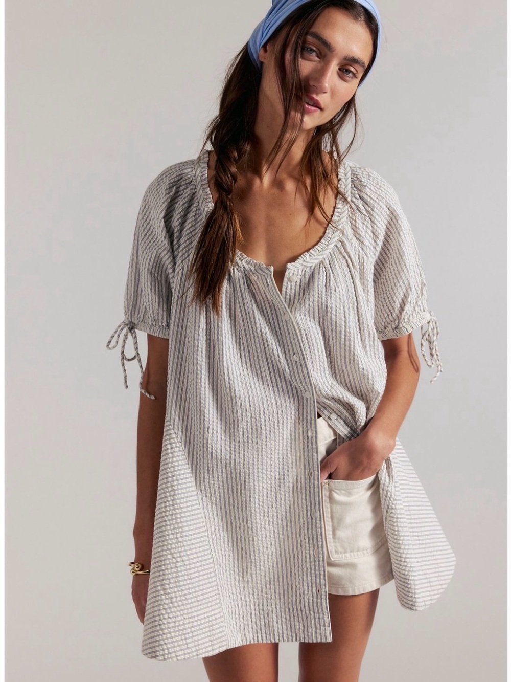 Free People Farley Ivory Striped Tunic XL